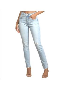 Levi's 501 Button Fly Skinny Jeans Light Wash Distressed Denim Raw Ankle Size 25